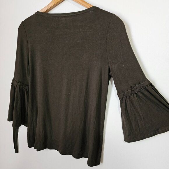 NWT WHITE HOSUE BLACK MARKET OLIVE GREEN BELL 3/4 SLEEVES BLOUSE TOP SIZE XS - Picture 3 of 11